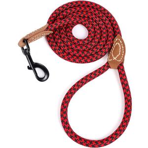 Mile High Life | Mountain Climbing Dog Rope Leash with Heavy Duty Metal Sturdy Clasp | Genuine Leather Tailored Connection with Strong Stitches (Red Black, 48 Inch (Pack of 1))