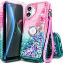 NGB Designed for iPhone 17 Case, Pink/Aqua | Glitter Liquid Sparkle Cute Phone Cover for Women Girls Kids | with Tempered Glass Screen Protector & Ring Holder & Wrist Strap Lanyard