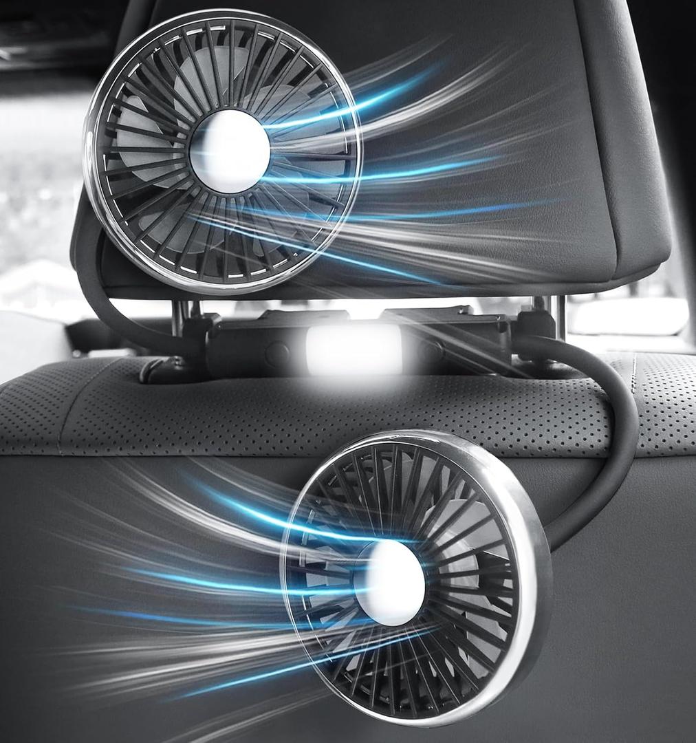 Car Fans for Backseat for Kids, Car Fans That Blow Cold Air, Cooling USB Car Fan for Back Seat, Headrest 3 Speed 360 Degree Rotatable Dual Head, Vehicles Rear Seat Air Fan for Sedan SUV RV