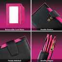 Small Wallet Women RFID Blocking Soft Leather Bifold Compact Card Holder Wallet for Women with Zipper Coin Pocket 4 ID Window (Colorblock - Black/Rose Red)