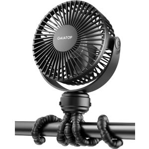 Gaiatop Mini Portable Stroller Fan, Battery Operated Small Clip on, Detachable 3 Speed Rechargeable, 360 Rotate Flexible Tripod Better Cooling for Car Seat Crib Treadmill Travel Black