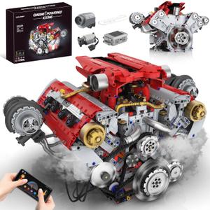 V8 Engine Building Kit That Works, Build Your Own Model Engine for Adult,8-Cylinder Car Engine with Spray & Light, Building Engineering Toys for Kids, Adults (3168PCS)