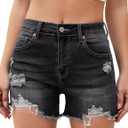luvamia Jean Shorts for Women High Waisted Trendy Summer Casual Ripped Cutoff Stretchy Distressed Denim Shorts Jorts (Medium, Faded Black)