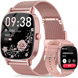 Smart Watch for Women, Answer/Make Call,1.85'' Ultra-Clear Screen Fitness Tracker with Heart Rate/Sleep/SpO2 Monitor,Smartwatch for iPhone/Samsung/Android,120+ Sport Modes,IP68 Waterproof with 2 Bands