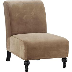 H.VERSAILTEX Armless Accent Chair Covers Thick Striped Velvet Armless Chair Slipcovers High Stretch Chair Covers for Living Room Machine Washable Furniture Protector with Elastic Bottom, Camel Striped
