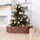 Hallops Wooden Christmas Tree Collar Box, Farmhouse Rustic Vintage Tree Collar, Folding, Standard