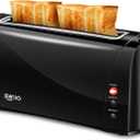 JEWJIO Slim Compact 2 Slice Toaster with Wide Long Slot - Vintage Black, 1000W, Defrost/Reheat/Cancel, 6 Shade Settings, Removable Crumb Tray for Bagels & Waffles