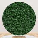 Laeacco Green Leaves Round Backdrop 5x5FT Greenery Circle Photography Backdrop Green Grass Ivy Wall Newborn Baby Shower Birthday Party Decoration Banner Bridal Shower Wedding Photo Studio Props