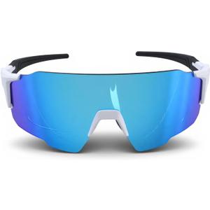 Sports Sunglasses TR90 UV400, Lightweight Wraparound for Men/Women, Adjustable Nose Pad, Fit Over Glasses for Cycling (Blue)