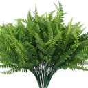 RECUTMS 6 Bundles Artificial Boston Fern Realistic Plastic Plants Bushes UV Resistant Fake Shrubs Lifelike Faux Greenery for Outdoor Planters Indoor Home Garden Office Mothers Day Decor(Green)
