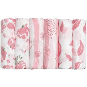 GLLQUEN BABY Receiving Blanket Boy Cotton Muslin Swaddle Blankets Girl Newborn Squares Breathable & Soft Thin Baby Blankets Cloths Double Absorbent Infant Swaddling Wrap - Pack of 6 (Flower)