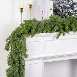 Christmas Norfolk Pine Garland, Real Touch Christmas Garland, Artificial Greenery Garland for Winter Holiday Mantel Fireplace Christmas Table Home Decoration