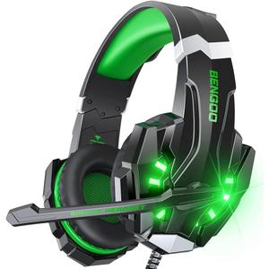 BENGOO G9000 Stereo Gaming Headset for PS4 PC Xbox One PS5 Controller, Noise Cancelling Over Ear Headphones with Mic, LED Light, Bass Surround, Soft Memory Earmuffs for Laptop Mac - Green