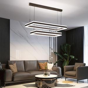 Modern LED Chandelier, Double Rectangles Ceiling Pendant Lights, LED Island Lights Dimmable Chandeliers for Dining Room Living Room Bedrooms, Black (40CM/60CM) (15.74in+23.62in)