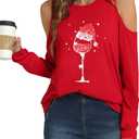 LYHNMW Women's Sexy Off Shoulder Long Sleeve Christmas Letter Print T-Shirt Tunic Tops Holiday Merry Xmas Hoodie (Red, XXL)