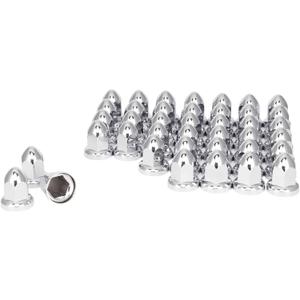Chrome Lug Nut Covers 40 Pcs - 33mm Bullet Flanged ABS Plastic, Easy Push-On Installation, Anti-Rust Durability, Precision Fit for Semi Truck Wheels