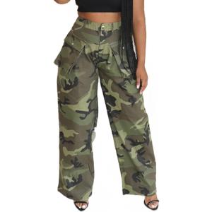 Baggy Jeans for Woman, Hunting Pants for Women, Camo Jeans, Camo Sweatpants (Green, XL)