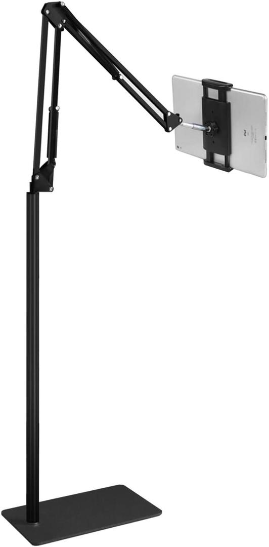 Tablet Floor Stand with 5LB Metal Base, Overhead Bed Phone Stand Angle Height Adjustable Holder, Universal Floor Stand Compatible with iPhone iPad Pro Air Mini, Samsung Tab, Kindle, E-Readers