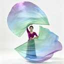 2pcs Worship Flags for Dance Church Praise - Semicircle Angel Wing With Telescopic Rods Banner (Green-Purple)