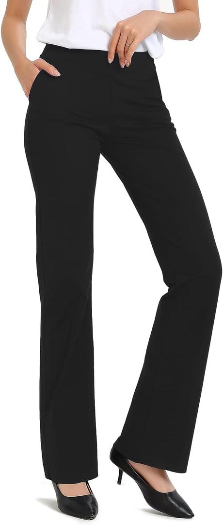 Safort 31" 34" Women Bootcut Yoga Tall Dress Pants Flare Long Trousers Work Stretchy Business Casual Slacks Pockets (X-Large, Black)