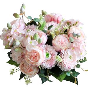 ASTRYAS Artificial Peony Flower 2Pcs Silk Peonies Fake Peony Flowers Floral Arrangements Dining Table Centerpieces for Kitchen Bridal Wedding Party Decor(Light Pink)