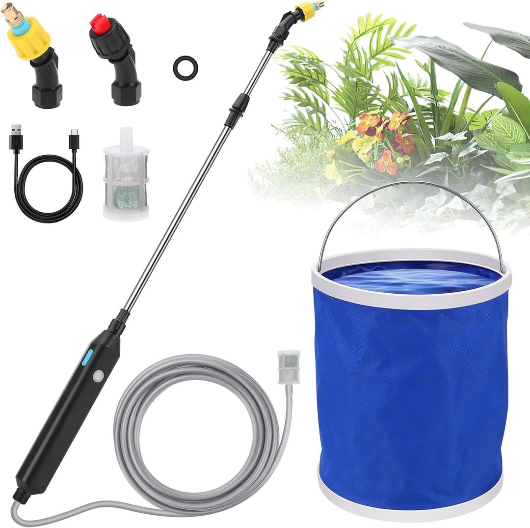 BlumWay Battery Powered Sprayer 2.9 Gallon - Electric Garden Sprayer With 2 Mist Nozzles, Foldable Bucket, Rechargeable Handle, Retractable Wand for Lawn and Gardening