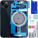14 Back Glass Replacement for iPhone 14 Rear Back Cover Glass with Waterproof Frame and Camera Lens+Professional Repair Tool Kit (Midnight)