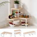 Golener Countertop Organizer Corner Shelf, 2 Tier Adjustable Stackable Corner Shelves for Kitchen, Bathroom, Spice Rack, Coffee Bar, Cabinet, Dresser Table, Corner Counter Shelf Stand, Natural Beige