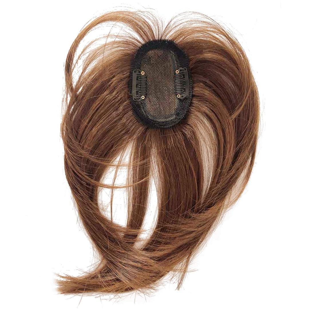 Mini Fringe Hairpiece Straight Clip in Forehead Topper with Wispy Bangs Extension Dark Brown