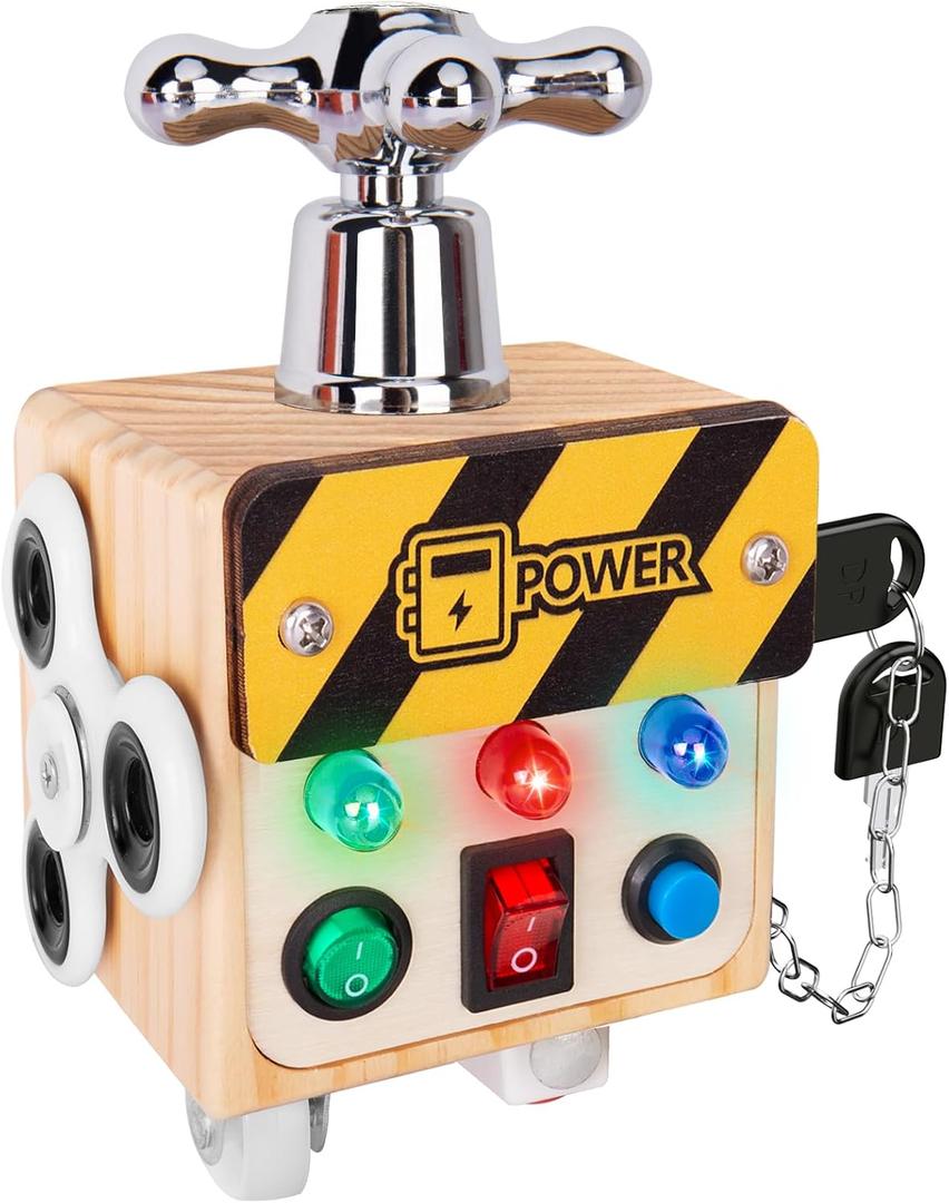 Toddler Toys for 1 2 3 Year Old, LED Busy Cube for Kids, Sensory Toys for Toddlers, Wooden Montessori for Travel, Preschool Educational for Kids, Birthday Gifts for Boys, Girls (Classic)