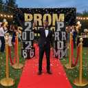 Yexiya 16 Pcs 2026 Prom Graduation Decoration Kit with Gold Stainless Steel Stanchions with Red Ropes and 27.8 X3.28 ft Red Carpet Runner Prom Box Column Tape Photo Booth for Birthday Party College
