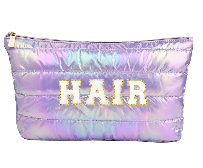 Hiroyuki Iridescent Makeup Bag, 14 inches Cosmetic Bag, Large Capacity Travel Pouch (Hair, pink)
