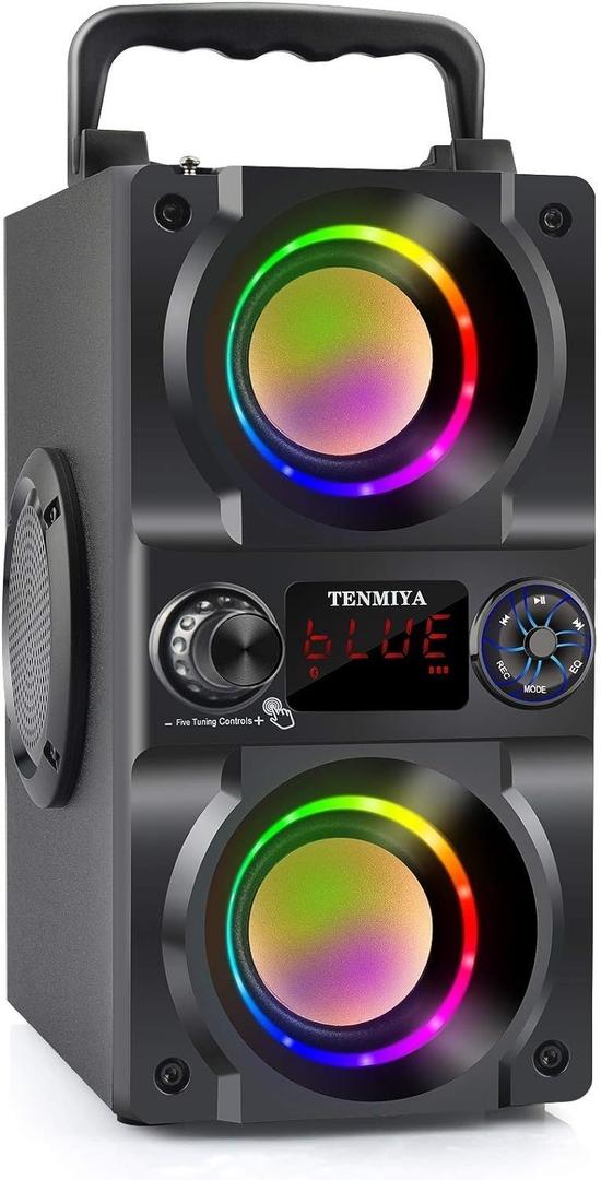 Bluetooth Speaker, 40W (60W Peak) Portable Wireless Speaker with Colorful Lights, Double Subwoofer Heavy Bass, FM Radio, MP3 Player, Bluetooth 5.0, Loud Stereo speakers for Home Outdoor Party Camping