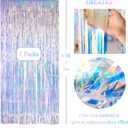 Iridescent Party Streamers Backdrop - GREATRIL Neon Transparent Holographic Tinsel Foil Fringe Curtain for Mermaid/Frozen/Sea/Euphoria/ERAS Party Theme Decorations 3.2ft x 6.5ft 2 PCS