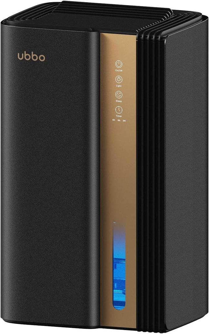 UBBO 95oz Dehumidifiers for Home, 1000 Sq.Ft Dehumidifier with Drain Hose - Auto Shut Off, Timer, Sleep Mode & Drain Hose - 7 Color Light for Bedroom, Bathroom, RV - Black Gold