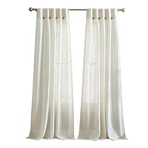 SUN+BLK Grenada Semi Sheer Inverted Pleat Curtain Panels with Coconut Button and Back Tabs, 2 Panels, Linen, 36x96
