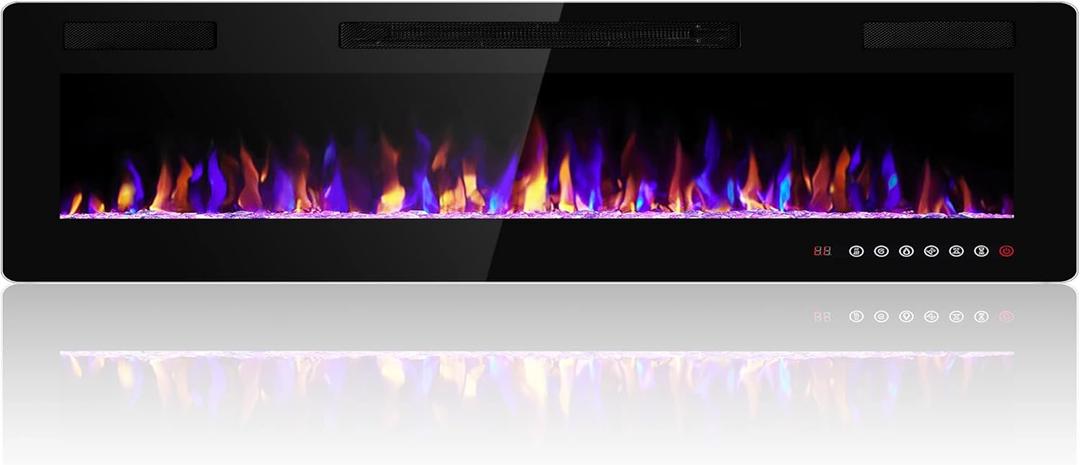 68 Inch Electric Fireplace Insert Ultra-Thin - Recessed & Wall-Mounted Fireplace Heater with Thermostat, Adjustable Flame, Remote Control - Linear with Timer, Touch Screen, 750/1500W