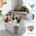 1 Pack 4 Gallon Galvanized Ice Bucket, Large Galvanized Beverage Tub Ice Bucket for Parties, Thick Metal Beverage Buckets with Handles, Oval Drink Buckets for Parties Indoor or Outdoor (Sliver)