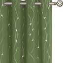 BGment Olive Green Blackout Curtains 90 Inch Length 2 Panels Set, Grommet Thermal Insulated Blackout Curtains with Wave Line and Dots Printed for Living Room, Each Panel 52 x 90 Inch