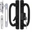 Offset Sliding Patio Door Handle Set with Mortise Lock & Keys | 45 Keyway | Fits 1-3/8" to 2" Doors | 3-15/16" Hole Spacing | Zinc Alloy | Non-Handed | Matte Black Diecast