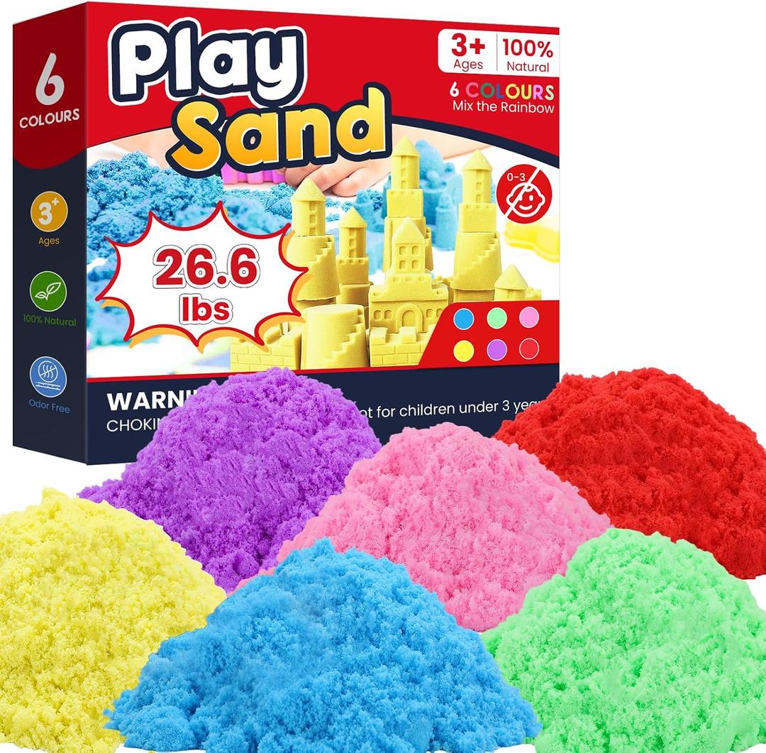 FURWEY Play Sand,26.6lbs 6-Color Sensory Sand,Kids Shaping Sculpting