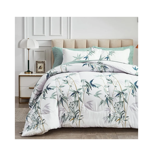 7 Pieces Bed in a Bag Queen Comforter Set with Sheets, Green Leaves on White Botanical Design Bedding Sets for All Season (1 Comforter, 2 Pillow Shams, 1 Flat Sheet, 1 Fitted Sheet, 2 Pillowcases)