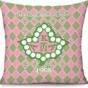 Sorority Gifts Throw Pillow Covers 18x18 Inch Pink Green Plaid Leaves Decorative Pillow Cases for Women Girls Couch Bed Office Bedroom Decor Square Velvet Throw Pillow Cover (1908)