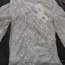 Women Sequin Tops 3/4 Sleeve Glitter Glitter Party Blouse V Neck Elegant Tops for Evening Party Top Women White M