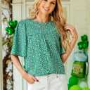 luvamia 2025 Blouses for Women Dressy Casual Floral Boho Babydoll Flowy Tops Summer Short Bell Sleeves Shirts (Green, L)