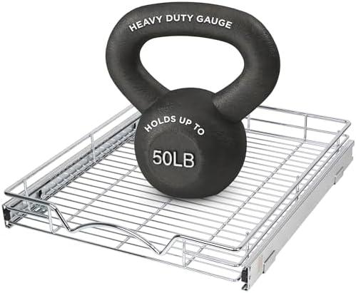 HOLDN’ STORAGE Pull Out Cabinet Organizer, Heavy Duty Caddy  -17”W x 21”D - Requires At Least 18-1/4” Cabinet Opening, Steel Metal Cabinet Drawers Slide Out, Chrome
