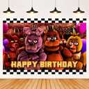 Freddy's Backdrop, 5 Nights Party Background Photo Booth Banner Large Fabric Artistic for Birthday Party Decorations (Red)