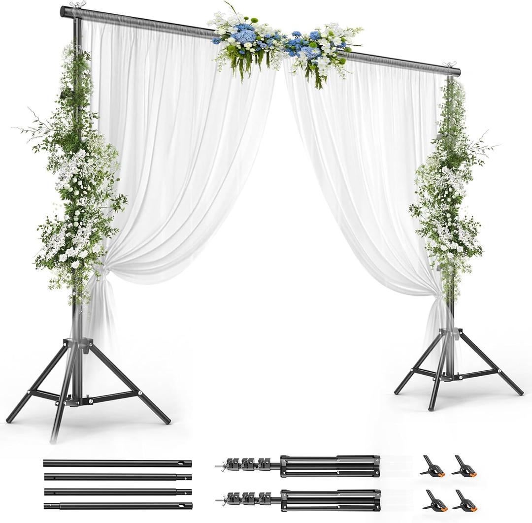 BEIYANG 10x10FT Backdrop Stand, Background Support Kit for Photography, 2 Adjustable Backdrop Supports, 4 Crossbars, 4 Clamps, and Carrying Bag for Photo Video Stutio, Parties Decoration