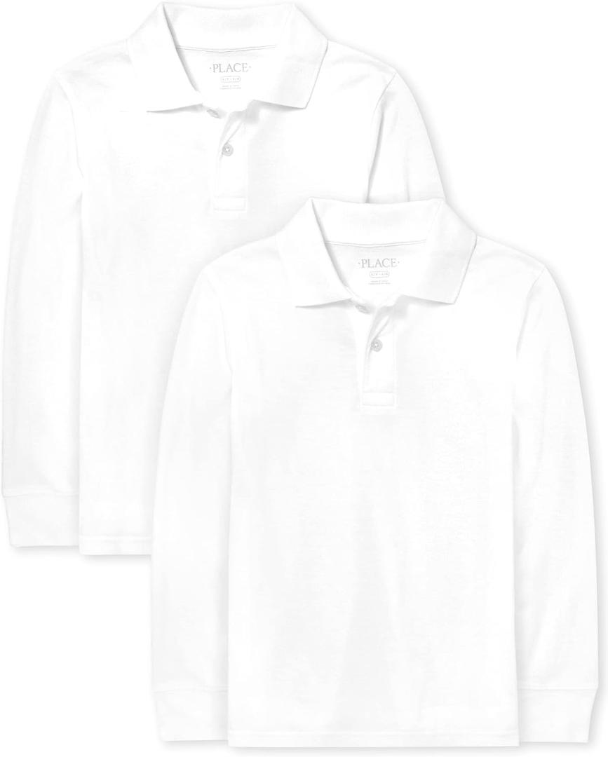The Children's Place Boys Uniform Long Sleeve Pique Polo (White, XL)