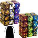 48 PCS 12mm 6 Sided Dice Set Marble Six D6 Dice Small Colored Round Corner for Farkle MTG or Math Learning